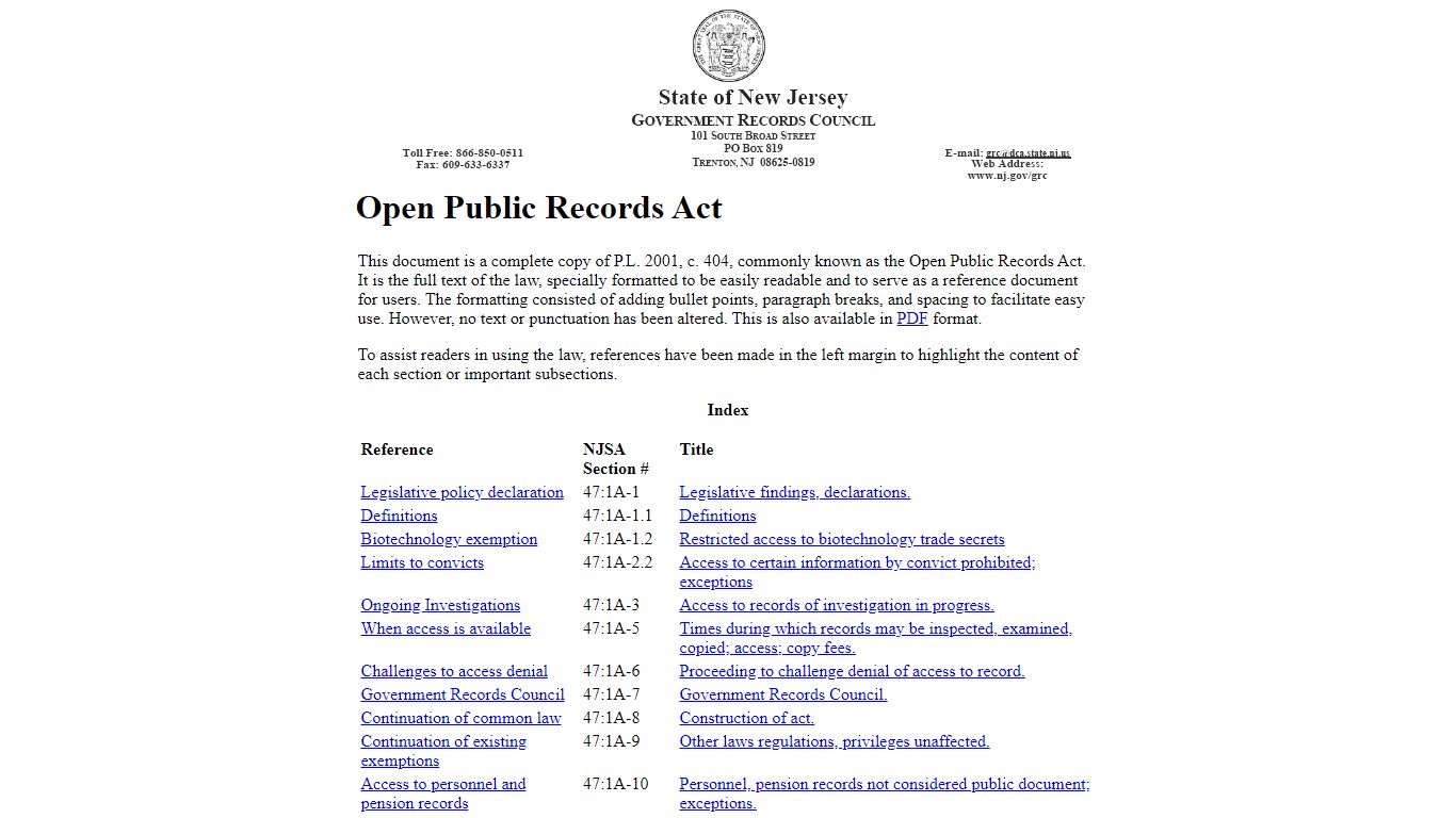 Open Public Records Act - Government of New Jersey