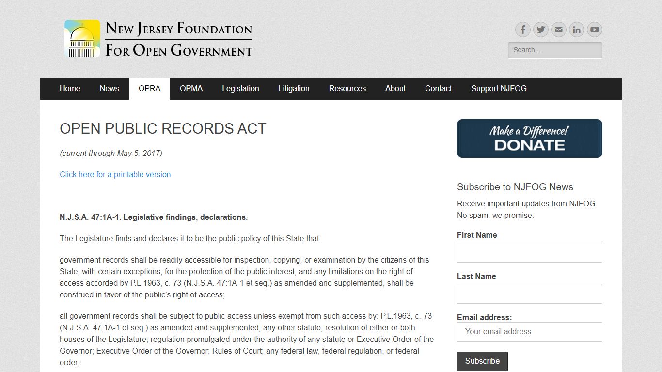 OPEN PUBLIC RECORDS ACT - New Jersey Foundation for Open ...